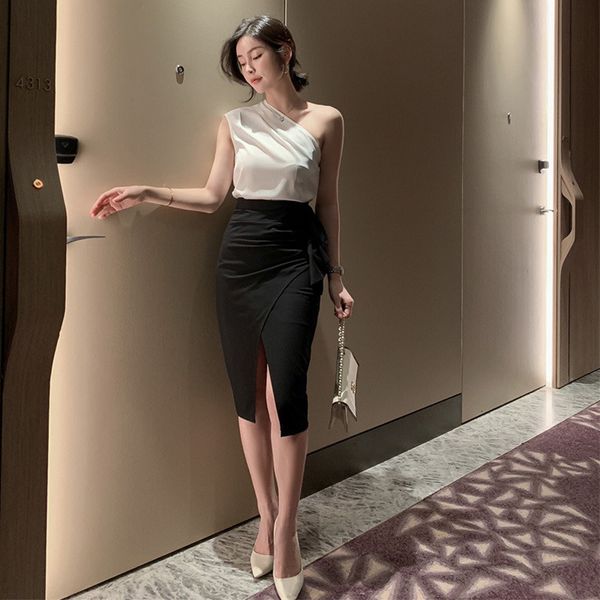 2021 new female party dress night no diagonal back shoulder high shirt skirt suit parts ad0d, Black;gray
2021 new female party dress night no diagonal back shoulder high shirt skirt suit parts ad0d, Black;gray