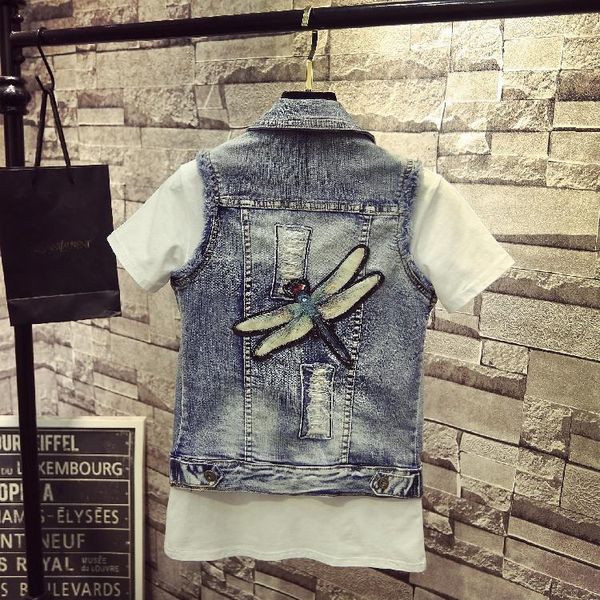 women's vests 2021 spring and summer fashion personality hole dragonfly denim vest waistcoat, Black;white
women's vests 2021 spring and summer fashion personality hole dragonfly denim vest waistcoat, Black;white