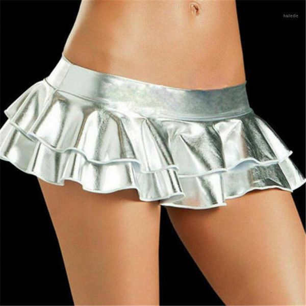 

lady metallic shiny solid multi-layers bodycon micro mini dress party clubwear short pleated skirt1, Black