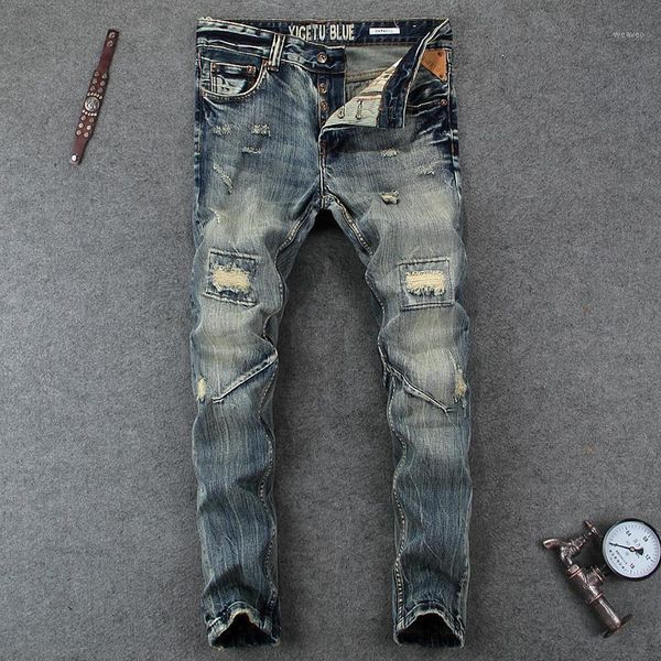 italian vintage designer men jeans retro washed patchwork ripped jeans homme streetwear slim fit hip hop men1, Blue
italian vintage designer men jeans retro washed patchwork ripped jeans homme streetwear slim fit hip hop men1, Blue