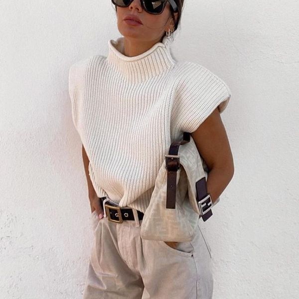 women's vests sweaters sleeveless 2021 autumn and winter solid color high neck fashion casual shoulder pad sweater pullovers, Black;white
women's vests sweaters sleeveless 2021 autumn and winter solid color high neck fashion casual shoulder pad sweater pullovers, Black;white