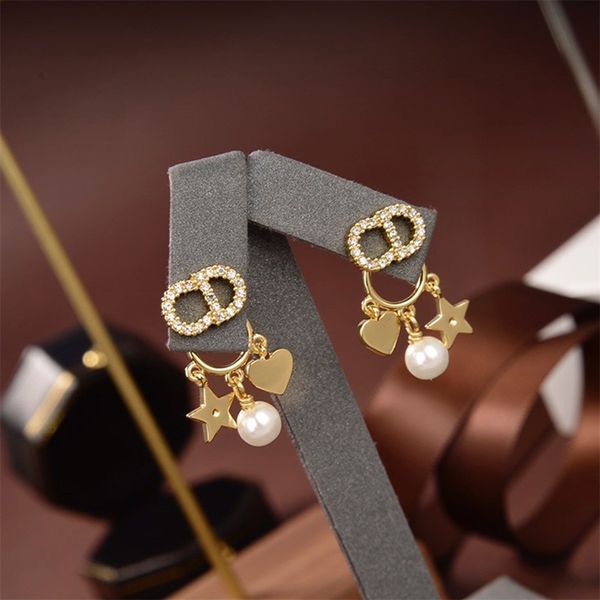 earrings new peach heart love star, Silver