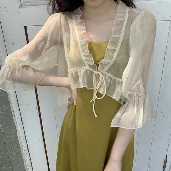 women's blouses & shirts women summer fashion short chiffon flare sleeve sunscreen sweet ruffled sun protection blouse casual blusa1, White
women's blouses & shirts women summer fashion short chiffon flare sleeve sunscreen sweet ruffled sun protection blouse casual blusa1, White