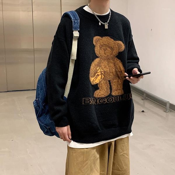 2021 bear embroidery knitted jumper sweaters retro hip hop streetwear harajuku loose casual pullover fashion mens 1, White;black
2021 bear embroidery knitted jumper sweaters retro hip hop streetwear harajuku loose casual pullover fashion mens 1, White;black