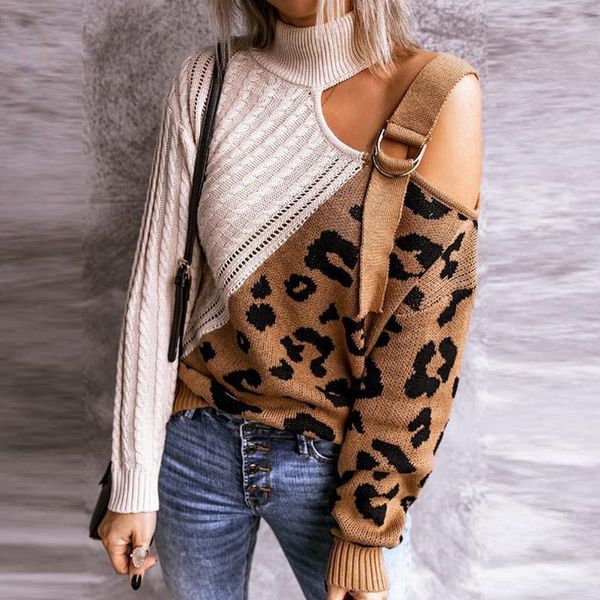 women's sweaters off shoulder turtleneck knitted sweater women 2021 spring leopard print patchwork pullover lady long sleeve hollow out, White;black
women's sweaters off shoulder turtleneck knitted sweater women 2021 spring leopard print patchwork pullover lady long sleeve hollow out, White;black