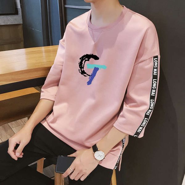 new simple letter pullover ribbon t-shirt men's loose casual sports half sweater middle sleeve, Gray
new simple letter pullover ribbon t-shirt men's loose casual sports half sweater middle sleeve, Gray