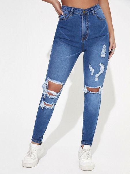 high waisted ripped skinny jeans y6wr#, Blue