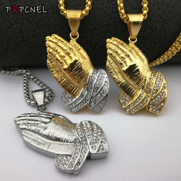 pendant necklaces hip hop 316l stainless steel gold color fulled crystal double hands prayer necklace link chain for men, Silver
pendant necklaces hip hop 316l stainless steel gold color fulled crystal double hands prayer necklace link chain for men, Silver