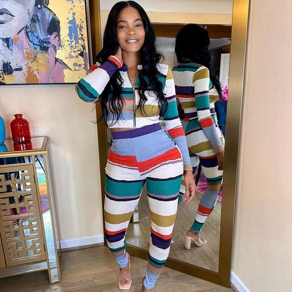 striped two piece set women tracksuit set jogger zipper jacket crop and pants matching sets sweat suits casual outfits hot, Gray 
striped two piece set women tracksuit set jogger zipper jacket crop and pants matching sets sweat suits casual outfits hot, Gray
