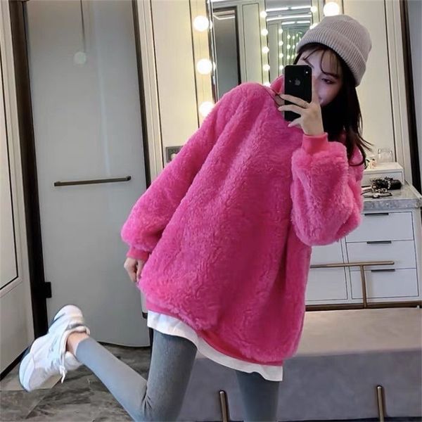 women's winter jacket sweatshirt pullovers harajuku hoodie new korean style stitching fake two-piece plush oversize sweater 201028, Black
women's winter jacket sweatshirt pullovers harajuku hoodie new korean style stitching fake two-piece plush oversize sweater 201028, Black