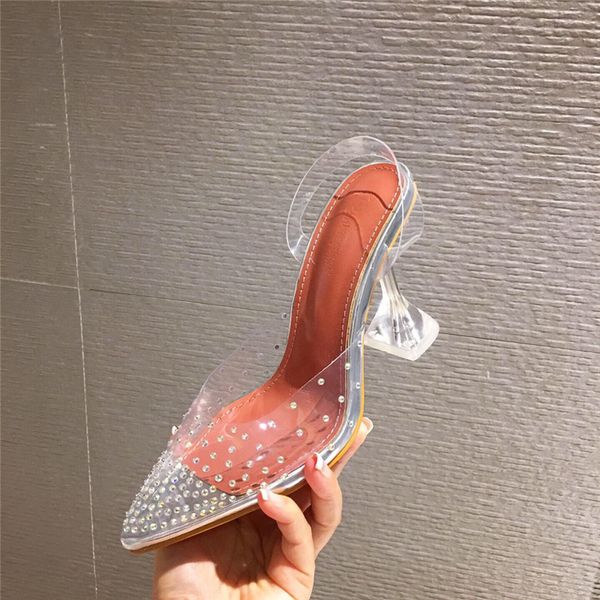 female summer 2020 light high-heeled glass slingssandals and luxury designer shoes shoes. ccc6, Black