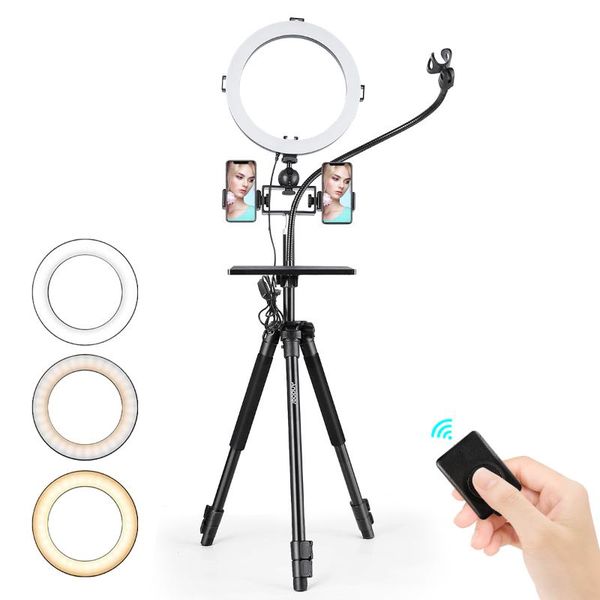 10inch Led Ring Light Kit 3000k-6500k Dimmable Usb Powered With 145cm Tripod+bracket+phone Holders+mic Clip+tray+remote Shutter