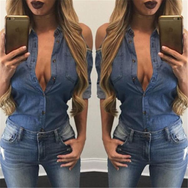 female long sleeves shirts new fashion cold shoulder slim casual wear women denim blue color buttons spring summer jumper, White 
female long sleeves shirts new fashion cold shoulder slim casual wear women denim blue color buttons spring summer jumper, White