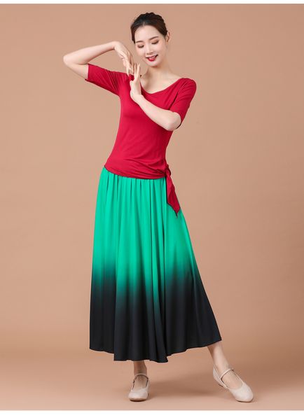

women spanish flamenco skirt dance practice long big swing skirt gradient color performance gypsy skirt lady belly dress, Black;red