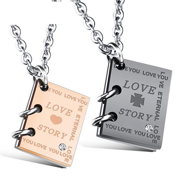 pendant necklaces creative love story book titanium steel couple necklace send gifts for men and women, Silver
pendant necklaces creative love story book titanium steel couple necklace send gifts for men and women, Silver