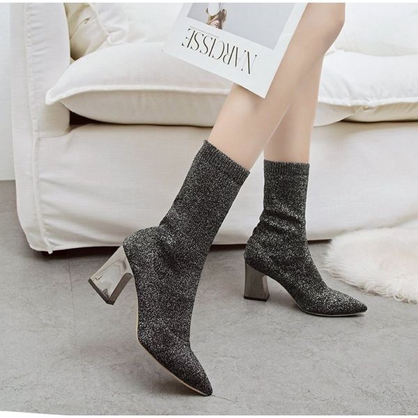 women knitting elastic spring ankle boots square middle heels female pointed toe short sock boot ladies casual fashion shoes y200115, Black
women knitting elastic spring ankle boots square middle heels female pointed toe short sock boot ladies casual fashion shoes y200115, Black