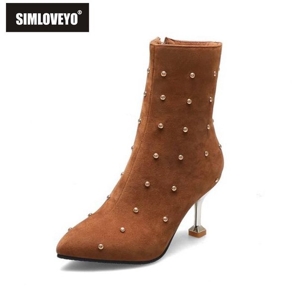 simloveyo winter ankle boots pointed toe thin high heel flock studded rivet zipper shoes solid ladies botas feminino size 44, Black
simloveyo winter ankle boots pointed toe thin high heel flock studded rivet zipper shoes solid ladies botas feminino size 44, Black