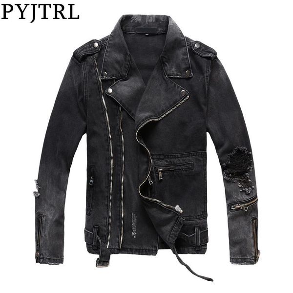 pyjtrl new mens autumn winter thick vintage holes ripped distressed coat black denim jacket for motorcycle zippers outwear, Black;brown
pyjtrl new mens autumn winter thick vintage holes ripped distressed coat black denim jacket for motorcycle zippers outwear, Black;brown