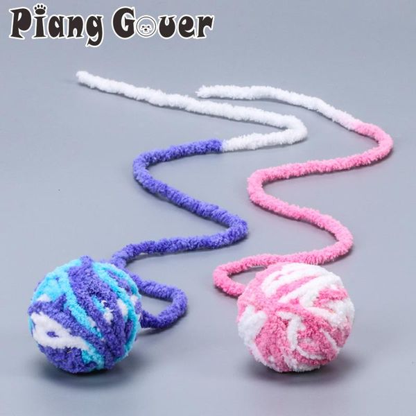 cat toys long tail fuzzy cats wool ball toy colorful rope pet kitten teaser