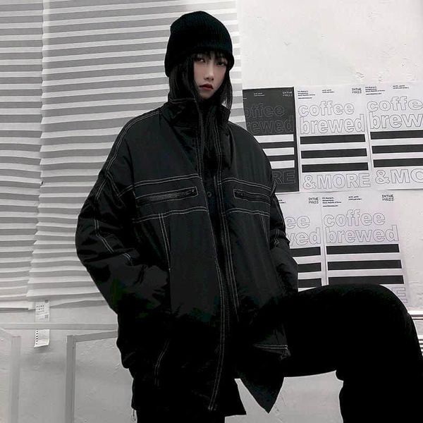 thick padded jacket men women korean retro super cool stitched warm dark stand-up collar loose jacket streetwear bf style, Black
thick padded jacket men women korean retro super cool stitched warm dark stand-up collar loose jacket streetwear bf style, Black