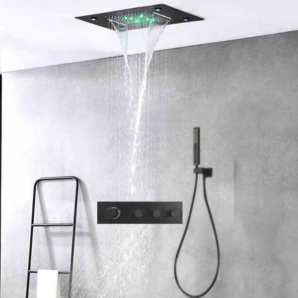 luxury rain shower systems stainless steel black shower head big led light 360*500mm thermostat bathroom faucet sets waterfall
luxury rain shower systems stainless steel black shower head big led light 360*500mm thermostat bathroom faucet sets waterfall