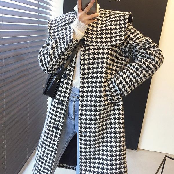 women's wool & blends chic korean style vintage elegant coat for ladies autumn winter all-match plaid argyle 2021 clothing fad, Black
women's wool & blends chic korean style vintage elegant coat for ladies autumn winter all-match plaid argyle 2021 clothing fad, Black