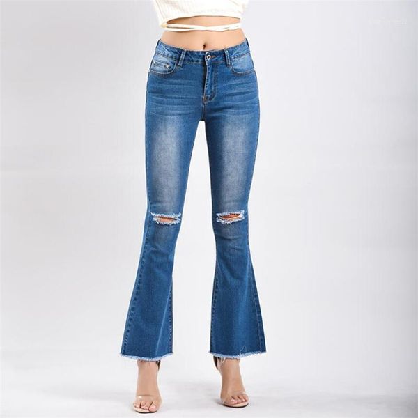 women's jeans women slim washed ripped hole long denim flare pant femme middle waist pants simple office leisure mom woman1, Blue 
women's jeans women slim washed ripped hole long denim flare pant femme middle waist pants simple office leisure mom woman1, Blue