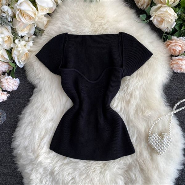 2021 new net red basic knitted short-sleeved t-shirt goddess low-neck tight-fitting waist all-match solid color pullover 9ngs, White
2021 new net red basic knitted short-sleeved t-shirt goddess low-neck tight-fitting waist all-match solid color pullover 9ngs, White