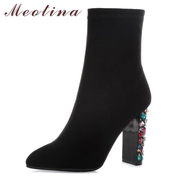 meotina winter real leather ankle boots women kid suede zip thick heel short boots rhinestone super high heel shoes lady fall 40, Black
meotina winter real leather ankle boots women kid suede zip thick heel short boots rhinestone super high heel shoes lady fall 40, Black