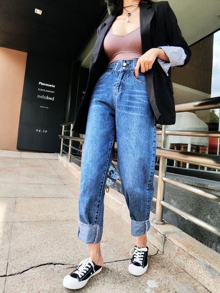 women's jeans vintage ladies boyfriend for women mom high waisted denim loose fashion wide leg baggy pants dark blue streetwear236
women's jeans vintage ladies boyfriend for women mom high waisted denim loose fashion wide leg baggy pants dark blue streetwear236