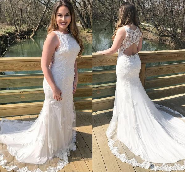 setwell jewel neck mermaid wedding dresses sleeveless backless fully lace appliques floor length long train plus size bridal gowns, White
setwell jewel neck mermaid wedding dresses sleeveless backless fully lace appliques floor length long train plus size bridal gowns, White