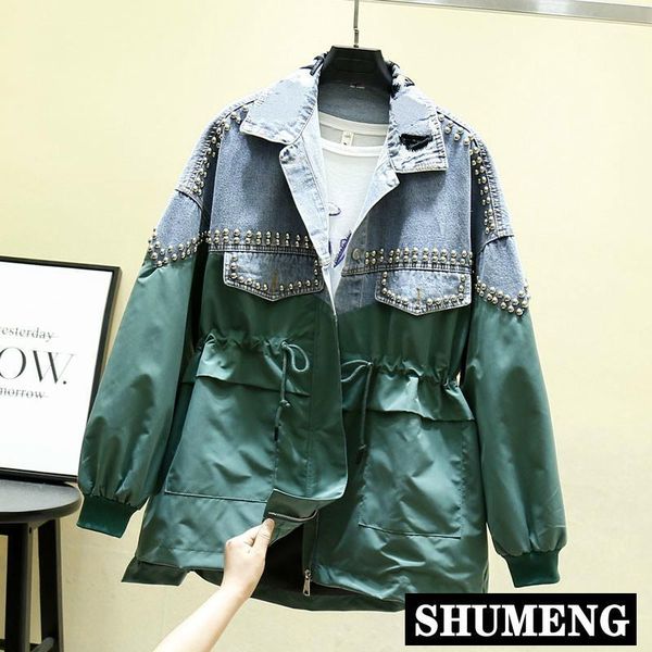 women trench coat oversized drawstring waist jeans overcoats female loose spring letter rivet beaded denim coat chaqueta mujer1, Tan;black
women trench coat oversized drawstring waist jeans overcoats female loose spring letter rivet beaded denim coat chaqueta mujer1, Tan;black