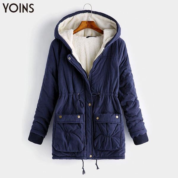

yoins 2019 women winter parka coat drawstring waterfall collar self-belt o neck full sleeve pockets casaco feminino jackets1, Tan;black