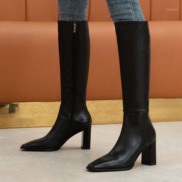 boots brand quality chic genuine leather square high heels knee stylish winter shoes women1, Black
boots brand quality chic genuine leather square high heels knee stylish winter shoes women1, Black