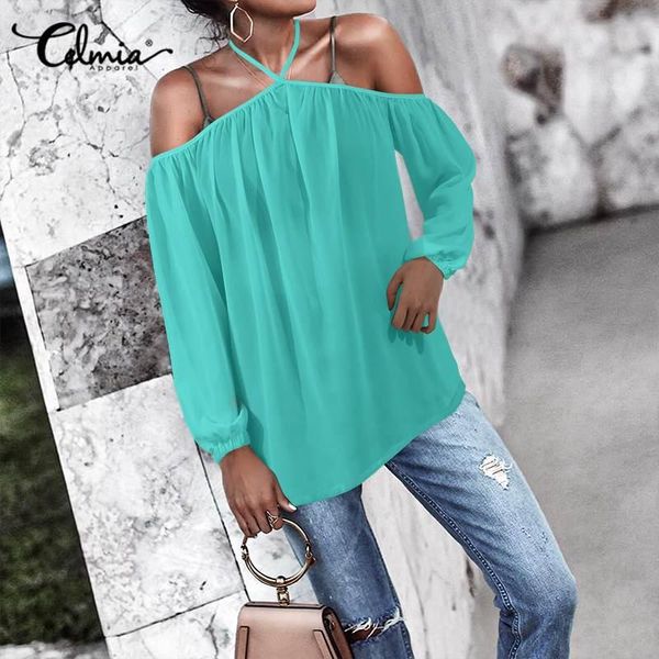 women's blouses & shirts celmia halter chiffon women and 2021 summer casual off shoulder long sleeve solid party blusa plus size, White
women's blouses & shirts celmia halter chiffon women and 2021 summer casual off shoulder long sleeve solid party blusa plus size, White