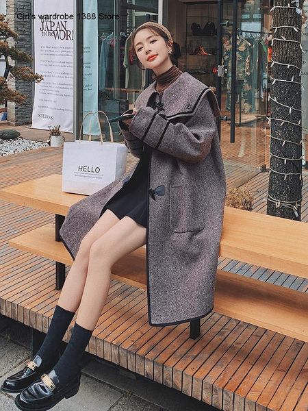 women's wool & blends small horn buttoned woolen coat for middle school, autumn and winter 2021 korean loose casual, Black
women's wool & blends small horn buttoned woolen coat for middle school, autumn and winter 2021 korean loose casual, Black