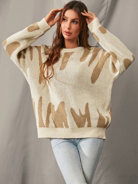 luukse graphic pattern drop shoulder sweater z0qg#, White
luukse graphic pattern drop shoulder sweater z0qg#, White