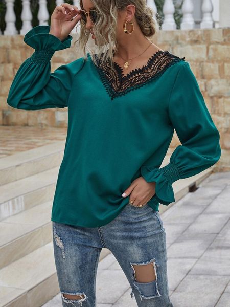 2020 autumn winter new women's tees casual lace v-neck long sleeve t-shirts fashion lantern trumpet sleeves t-shirt, White
2020 autumn winter new women's tees casual lace v-neck long sleeve t-shirts fashion lantern trumpet sleeves t-shirt, White