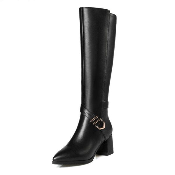 boots fashion women knee high heels genuine leather pointed toe knight ladies buckles, Black
boots fashion women knee high heels genuine leather pointed toe knight ladies buckles, Black