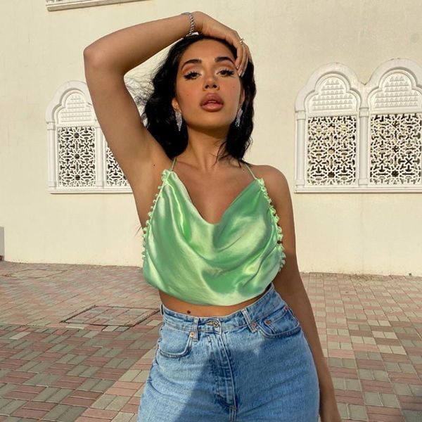 women's tanks & camis summer streetwear crop women fashion satin silk halter shirt vest sling v neck open back bandage camisole fem, White
women's tanks & camis summer streetwear crop women fashion satin silk halter shirt vest sling v neck open back bandage camisole fem, White