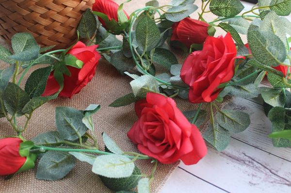 200 см роскошная роза ротана с листьями гирлянда шелк искусственные цветы фальшивые плющные виноградные лозы свадьбы diy украшения венок вен