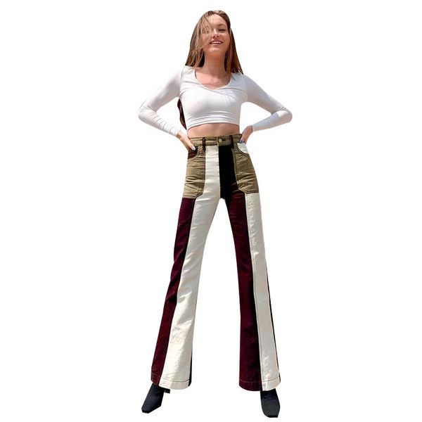 chic design women contrast color patchwork flared jeans autumn new lady's high waist streetwear bell-bottomed denim pants, Blue
chic design women contrast color patchwork flared jeans autumn new lady's high waist streetwear bell-bottomed denim pants, Blue