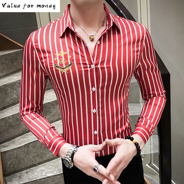 men 2020 fashion stripes shirts autumn spring slim fit long sleeve social shirt men casual formal blouse men clothes tuxedo 4xl c1212, White;black
men 2020 fashion stripes shirts autumn spring slim fit long sleeve social shirt men casual formal blouse men clothes tuxedo 4xl c1212, White;black