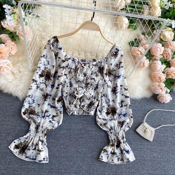 autumn women's blouse french retro square collar flare sleeve stylish floral elastic slim shirt women short blusa pl4901, White
autumn women's blouse french retro square collar flare sleeve stylish floral elastic slim shirt women short blusa pl4901, White