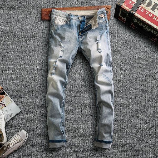 italian style fashion men jeans retro light blue elastic slim fit ripped denim trousers vintage designer hip hop pencil pants
italian style fashion men jeans retro light blue elastic slim fit ripped denim trousers vintage designer hip hop pencil pants