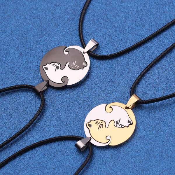 kawaii animal cat hugs pendant necklaces stainless steel black gold round couple stitching necklace fashion jewelry gifts, Silver
kawaii animal cat hugs pendant necklaces stainless steel black gold round couple stitching necklace fashion jewelry gifts, Silver