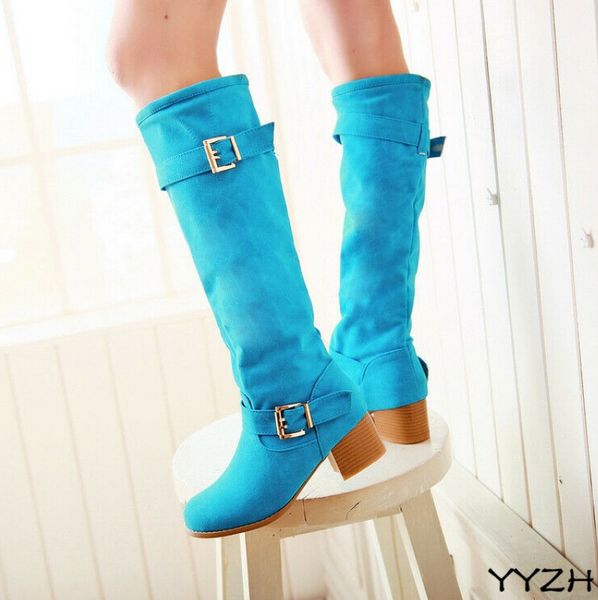 womens fashion knee high boots buckle pull on riding suede block heel shoes candy-colored high-tube plus size boots, Black
womens fashion knee high boots buckle pull on riding suede block heel shoes candy-colored high-tube plus size boots, Black