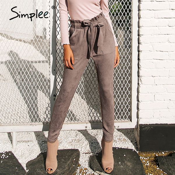 simplee suede high waist pencil pants capris women bottom sash streetwear casual pants autumn chic black winter trousers lj201201, Black;white
simplee suede high waist pencil pants capris women bottom sash streetwear casual pants autumn chic black winter trousers lj201201, Black;white