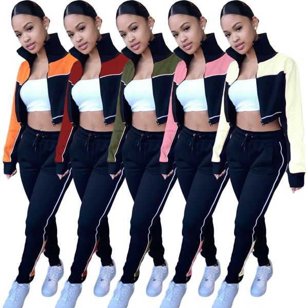 women tracksuit 2 piece set designer stitching contrast high collar coat trousers suits ladies new casual long sleeve pants sportwear p66, Gray
women tracksuit 2 piece set designer stitching contrast high collar coat trousers suits ladies new casual long sleeve pants sportwear p66, Gray