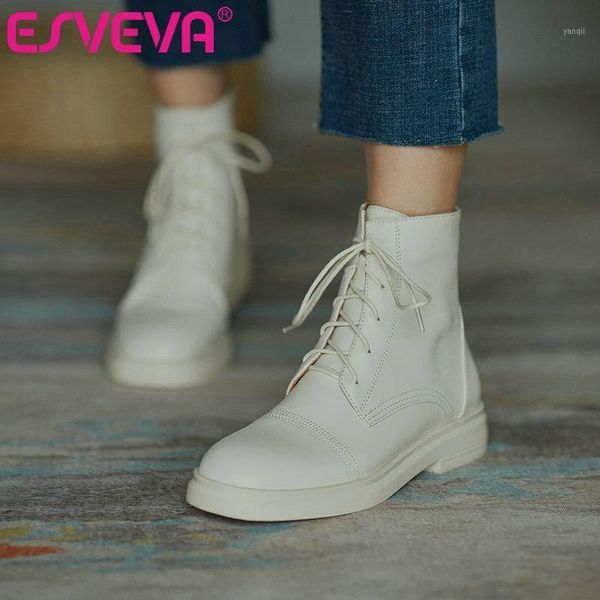 boots esveva 2021 lace up cow leather+pu ankle autumn winter ladies round toe flat heel western style women shoes size 34-401, Black
boots esveva 2021 lace up cow leather+pu ankle autumn winter ladies round toe flat heel western style women shoes size 34-401, Black